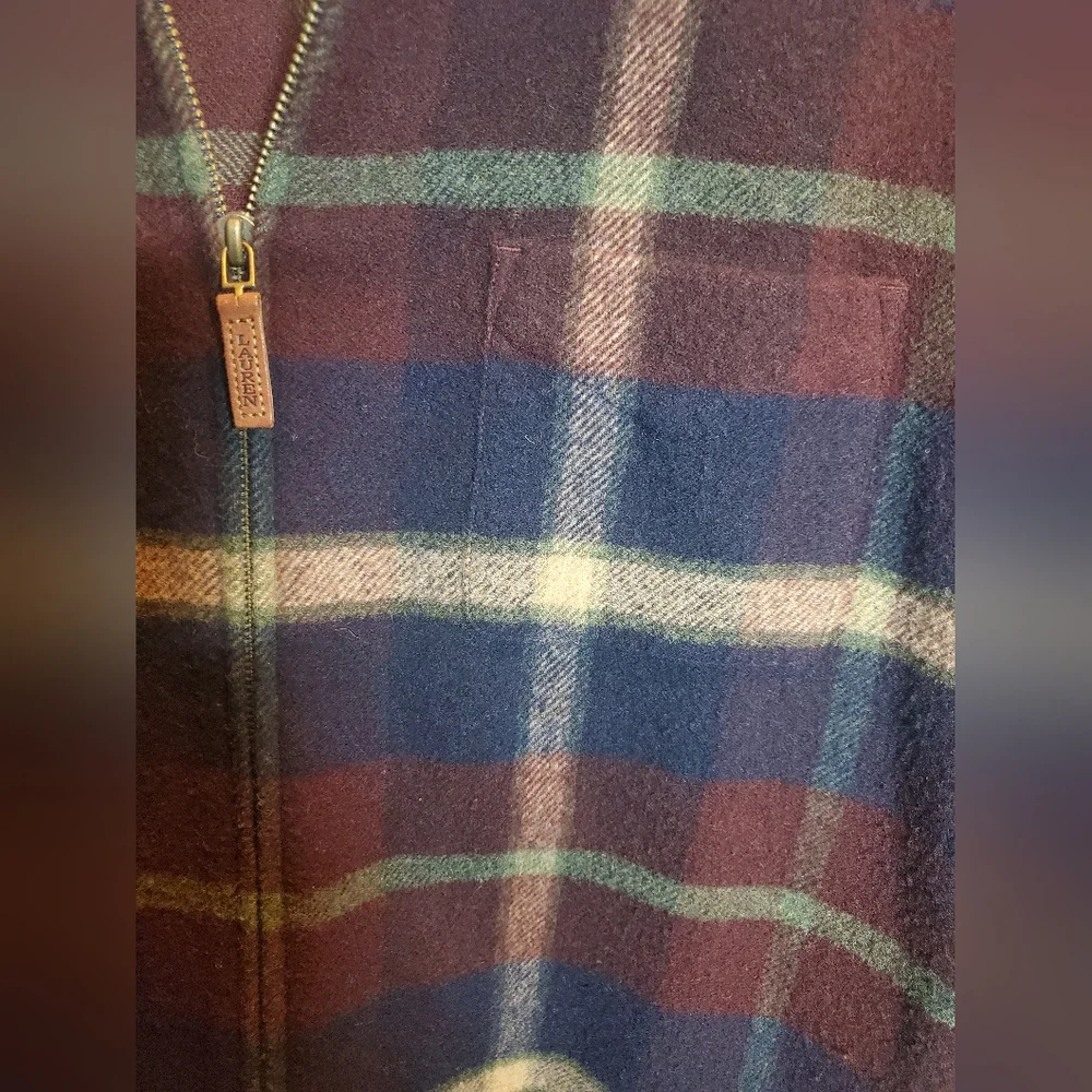 Ralph Lauren wool zipper front shirt jacket size XL plaid flannel 100% lambswool - Picture 5 of 7